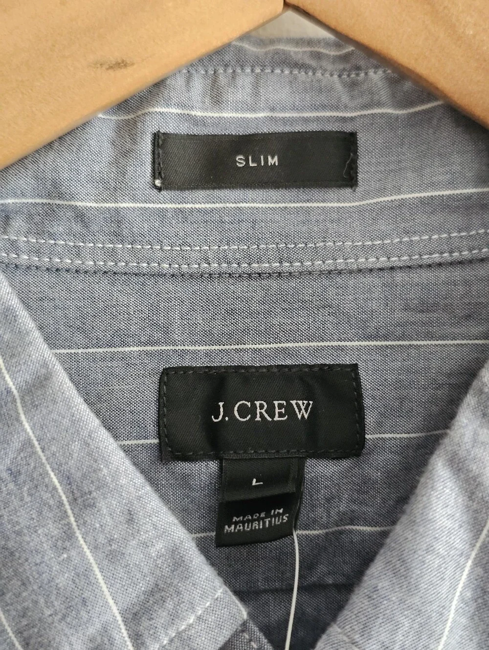 NWT J.Crew Slim Cotton Heathered Shirting Blue Stripe Button Down Shirt Mens L